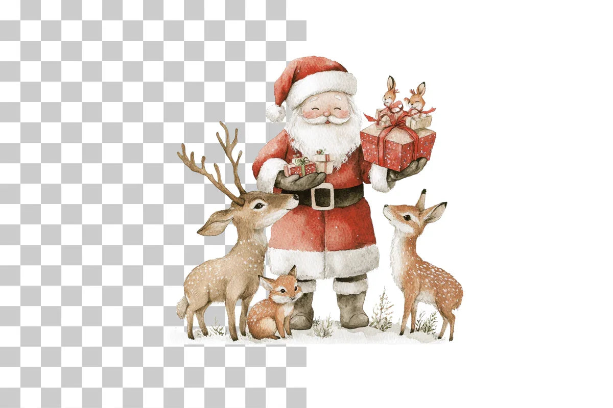 Woodland Animal with Santa Clipart Bundle - CraftNest - Digital Crafting and Art
