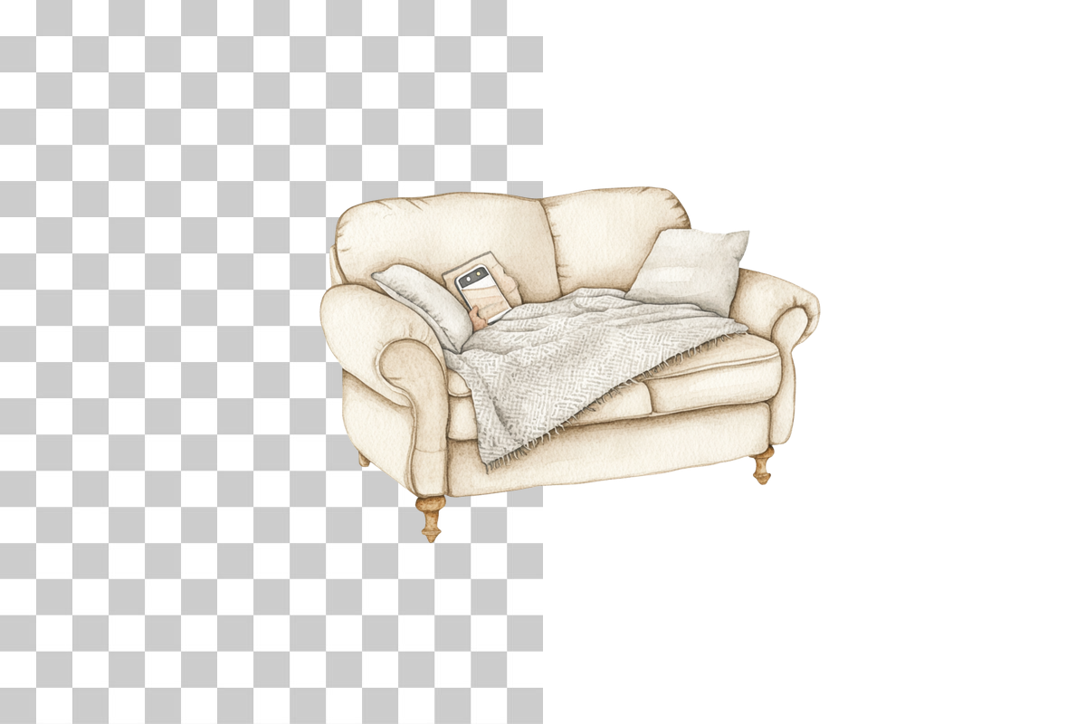 Relaxing Woman on Couch with Phone Clipart Bundle