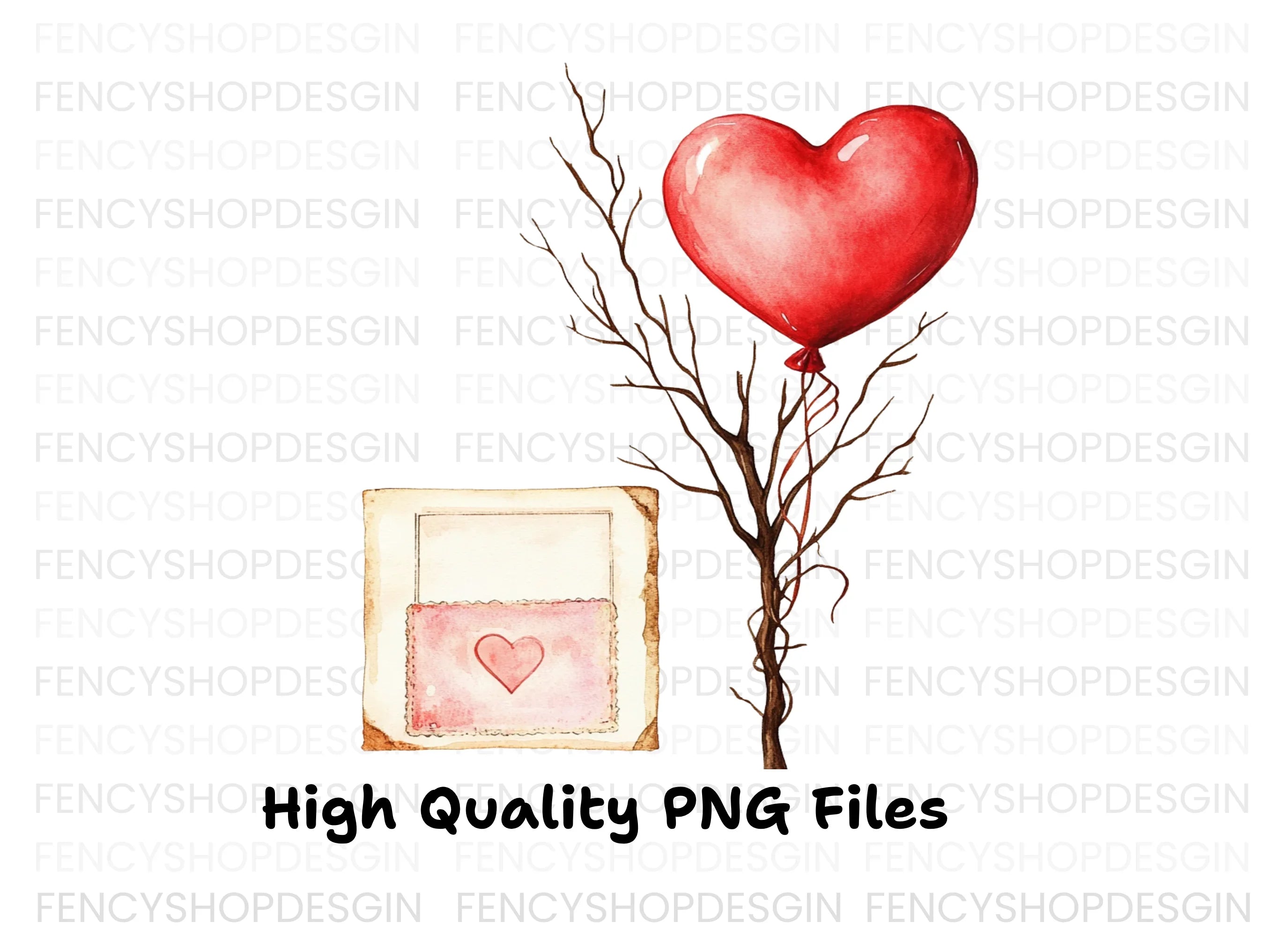 Vintage Love Hearts Branches Clipart Bundle