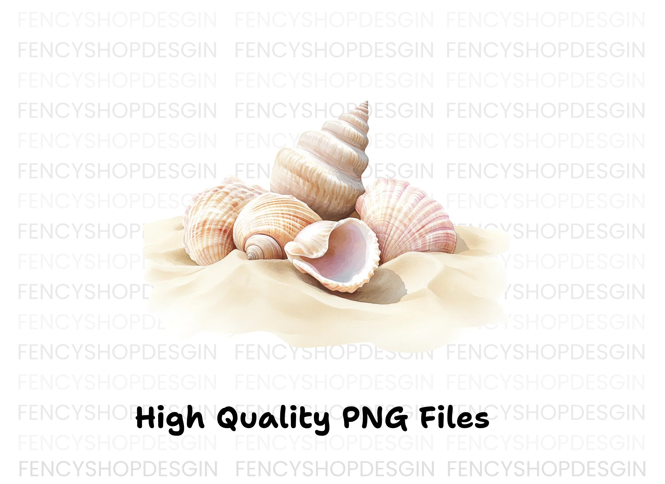 Beautiful Seashells on Sand Clipart Bundle