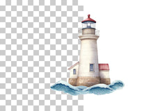 Folk Art Lighthouse and Waves Clipart Bundle - CraftNest - Digital Crafting and Art