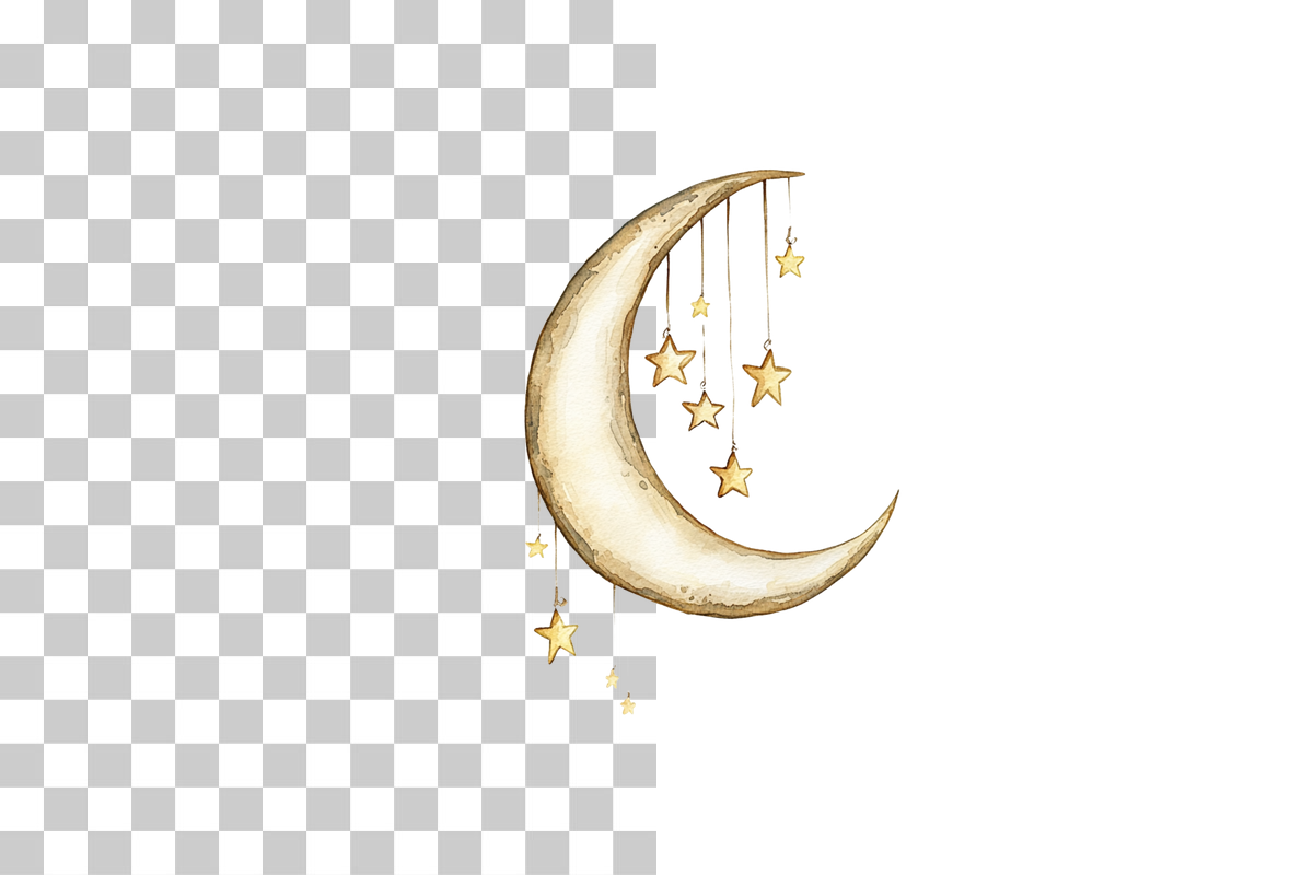 Crescent Moon with Hanging Stars Clipart Bundle