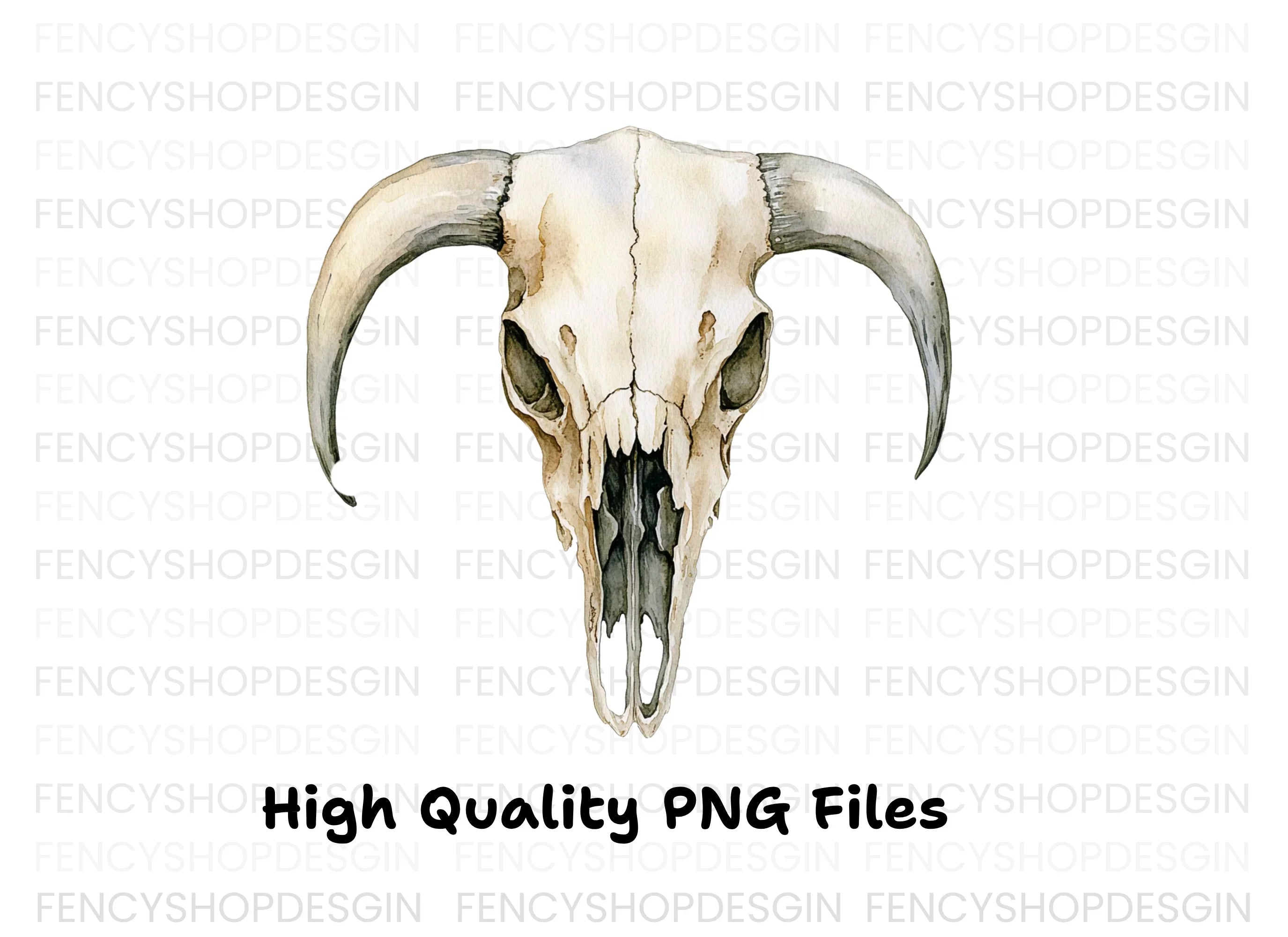 Rustic Cow Skull Illustration Clipart Bundle
