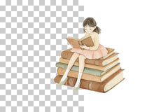 Girl Reading on Book Stack Clipart Bundle - CraftNest - Digital Crafting and Art