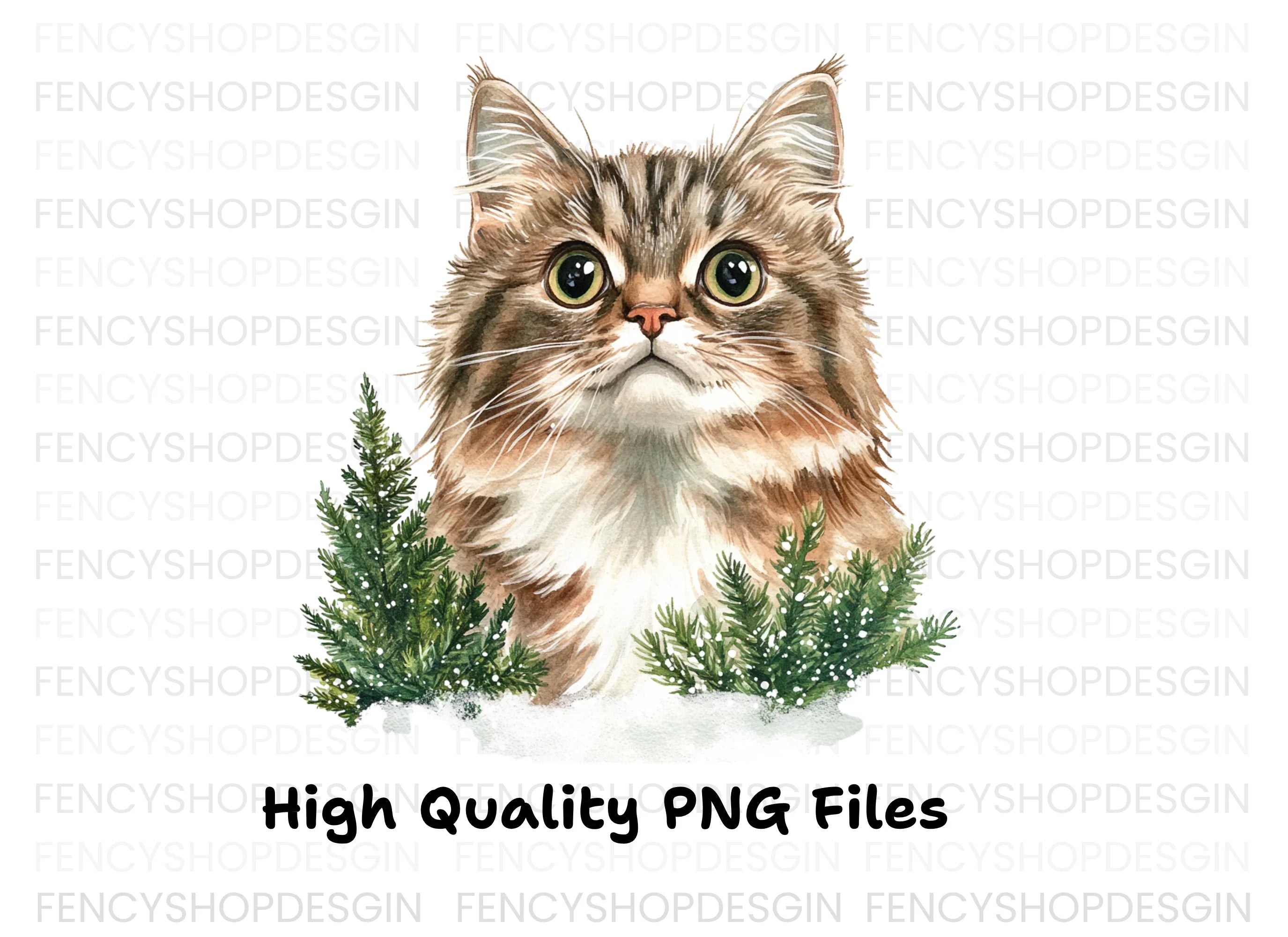 Winter Cats and Pine Trees Clipart Bundle