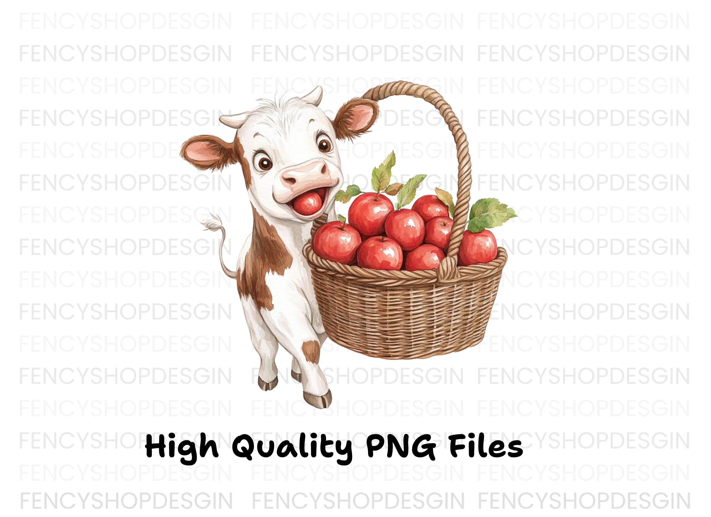 Cute Calf with Apple Basket Clipart Bundle