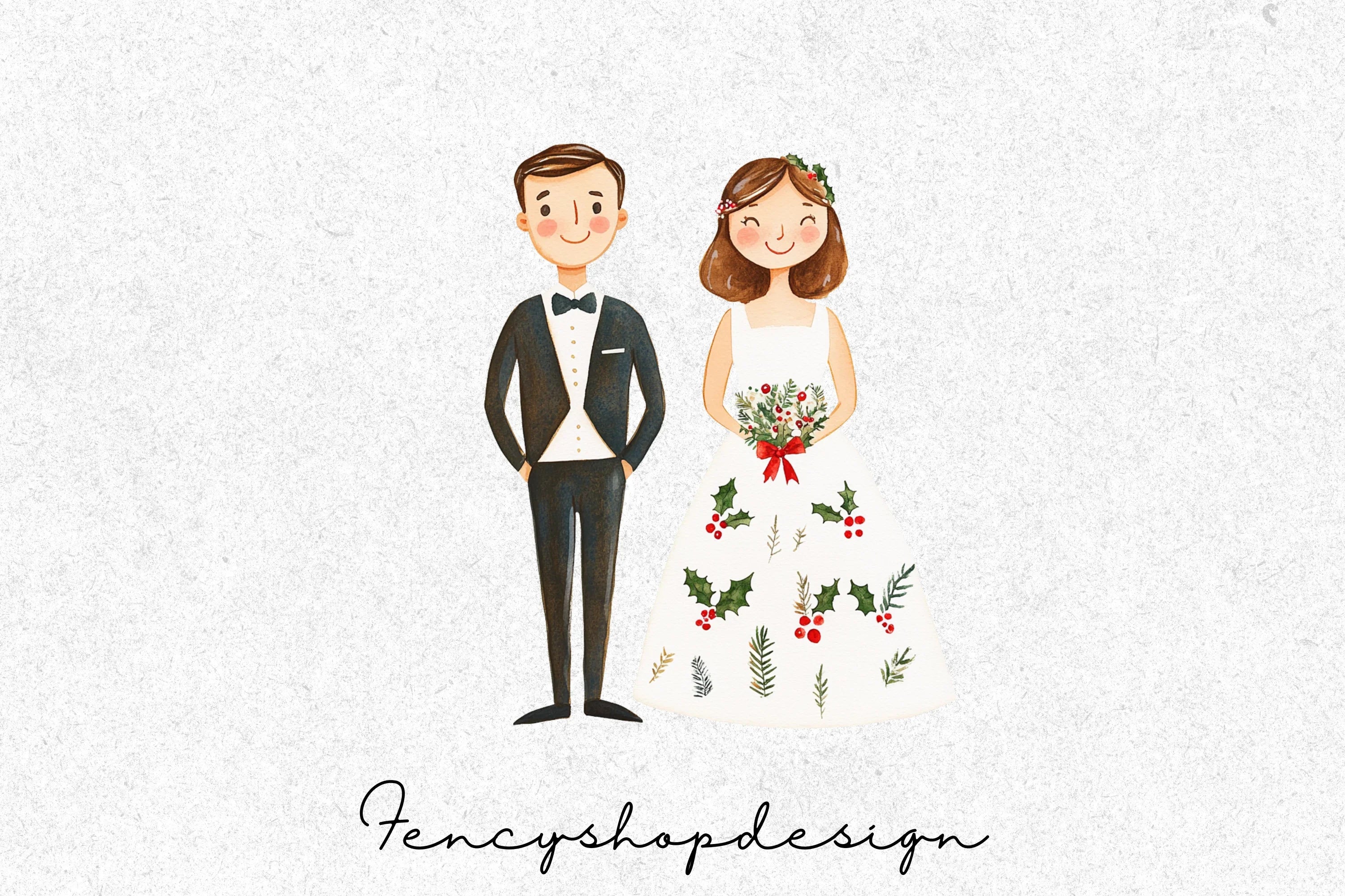 Winter Wedding Couple Clipart Bundle