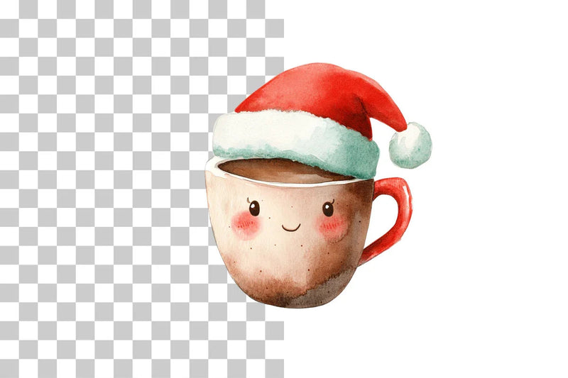Kawaii Tea Cup with Santa Hat Clipart Bundle - CraftNest - Digital Crafting and Art