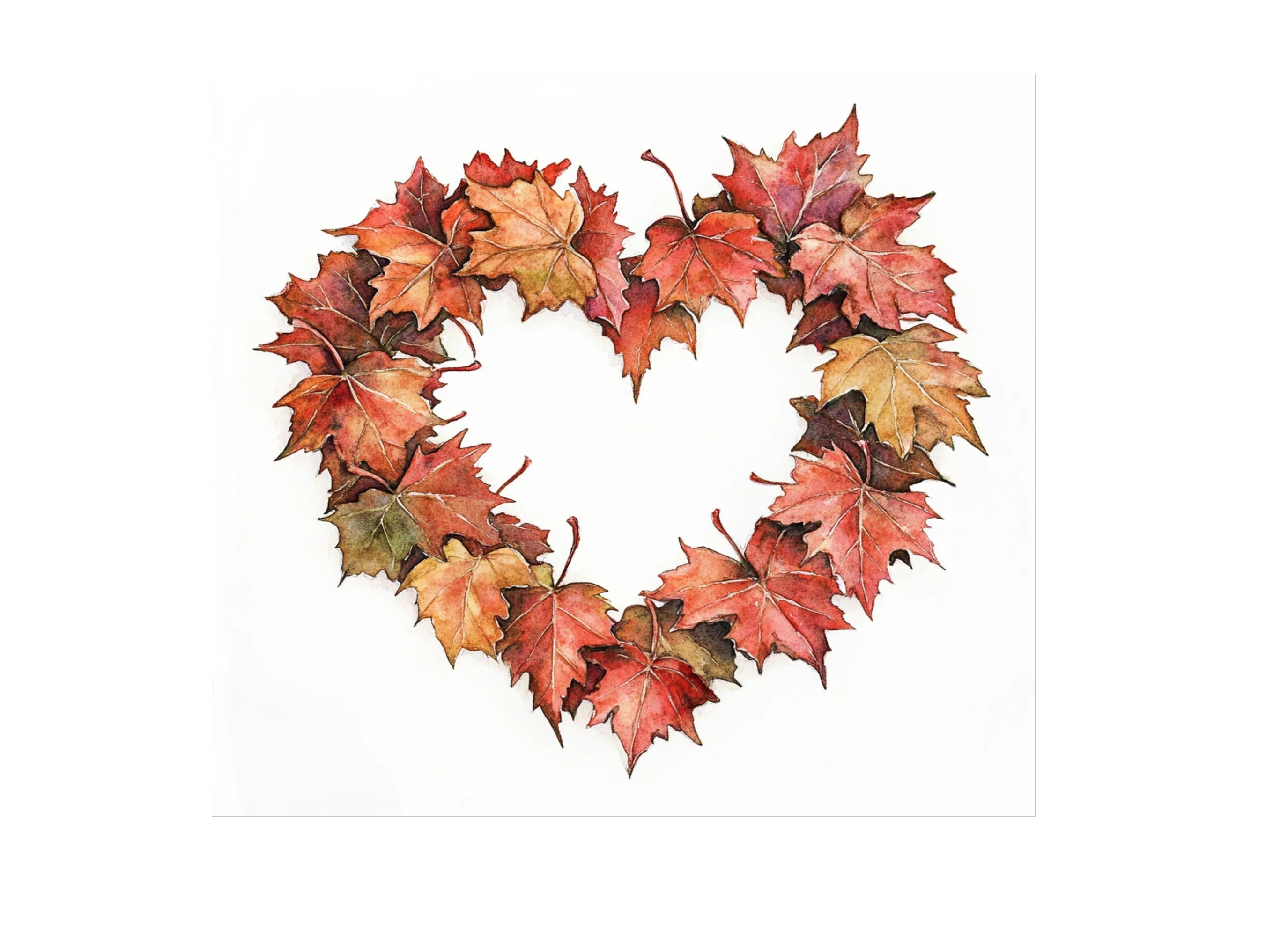 Autumn Maple Leaf Heart Wreath Clipart Bundle