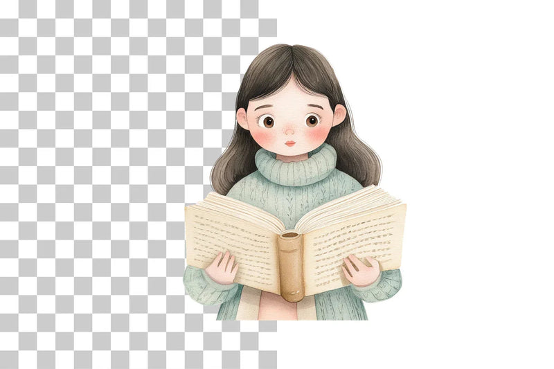 Book Lover Girl Reading Clipart Bundle - CraftNest - Digital Crafting and Art