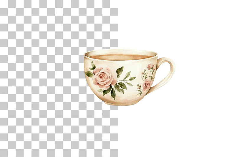 Vintage Floral Tea Cup and Saucer Clipart Bundle - CraftNest - Digital Crafting and Art