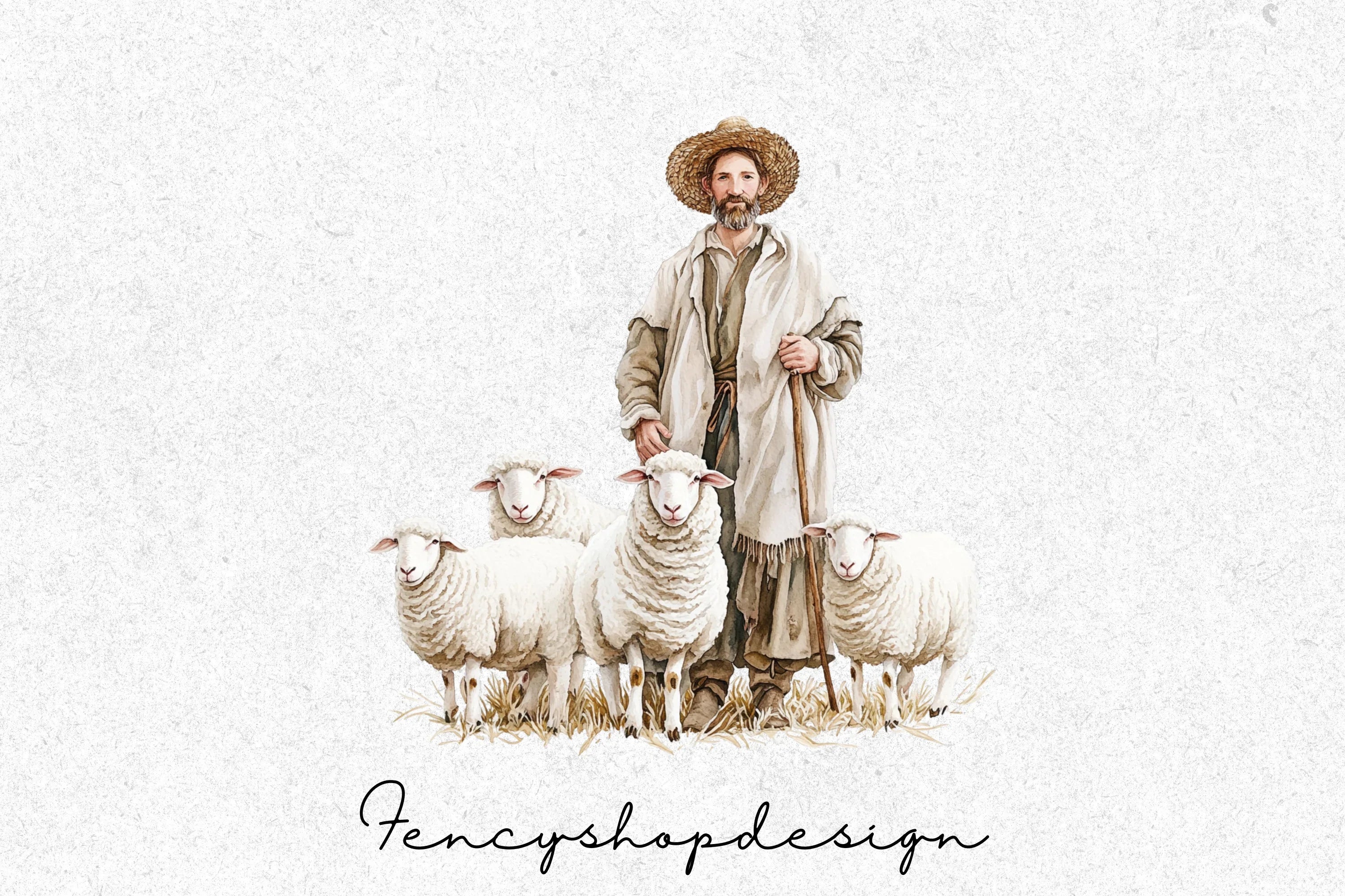 Shepherd and Sheep Clipart Bundle