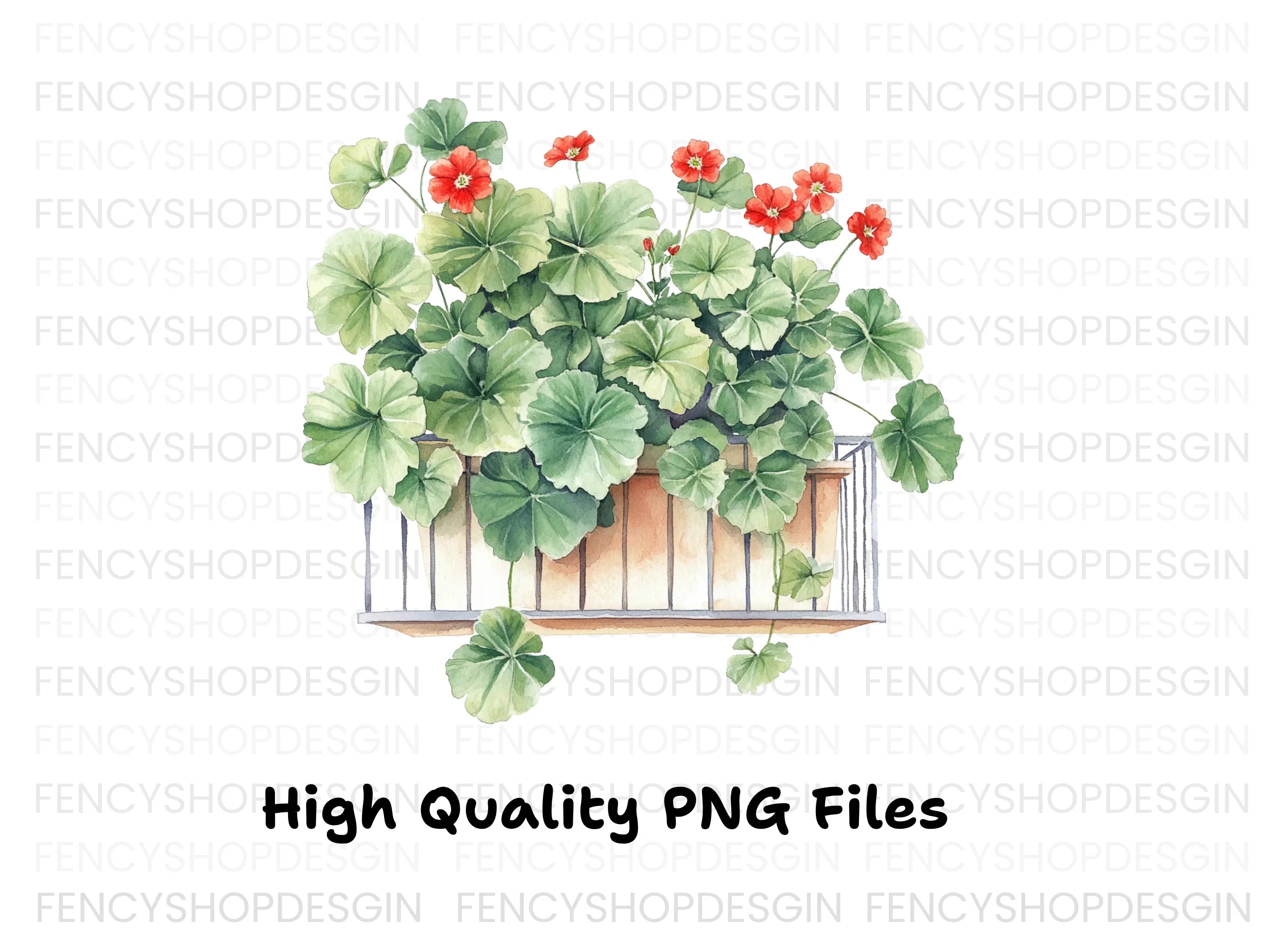 Balcony Geranium Planter Clipart Bundle