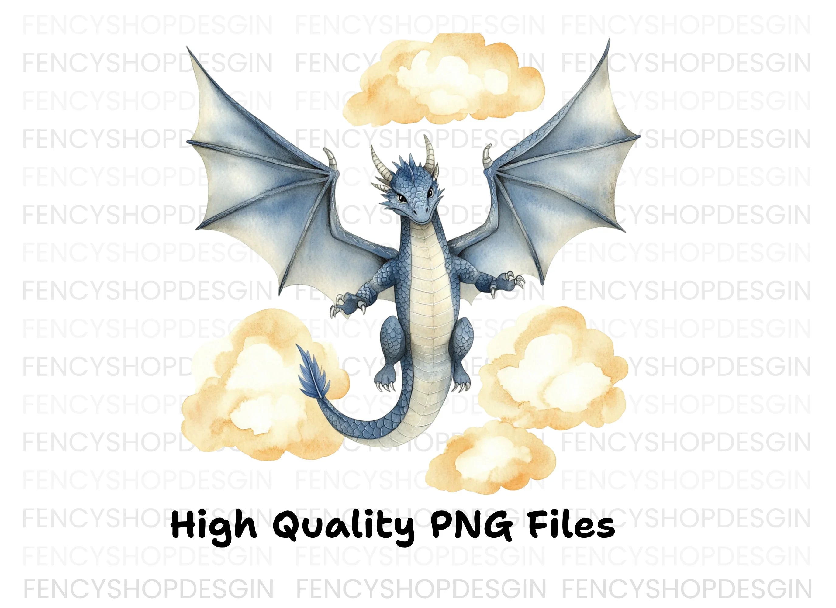 Blue Dragon with Clouds Clipart Bundle