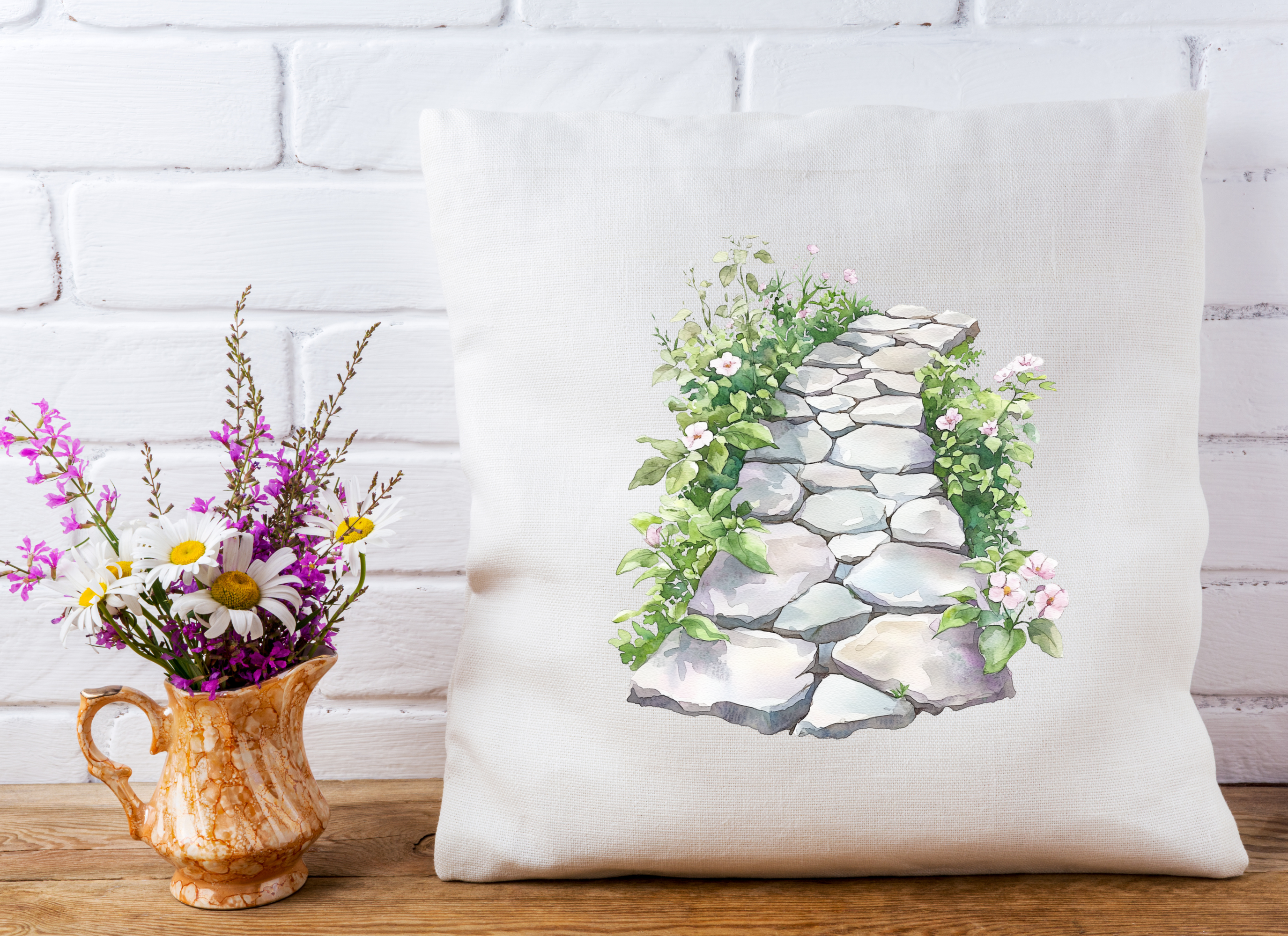 Garden Stone Path with Flowers Clipart Bundle