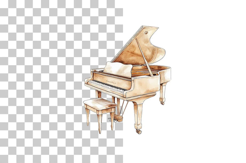 Sepia Grand Piano Clipart Bundle with Musical Notes - CraftNest - Digital Crafting and Art