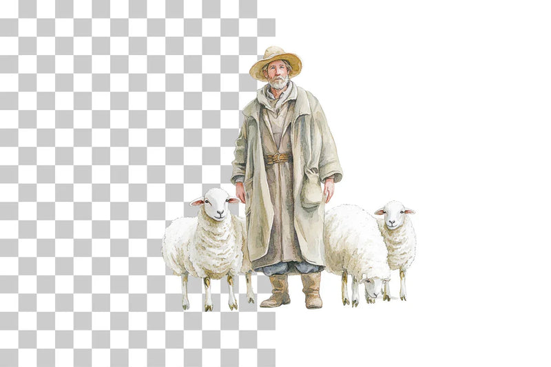 Shepherd and Sheep Pastoral Scene Clipart Bundle - CraftNest - Digital Crafting and Art