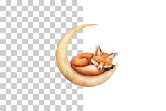 Sleeping Fox on Crescent Moon Clipart Bundle - CraftNest - Digital Crafting and Art