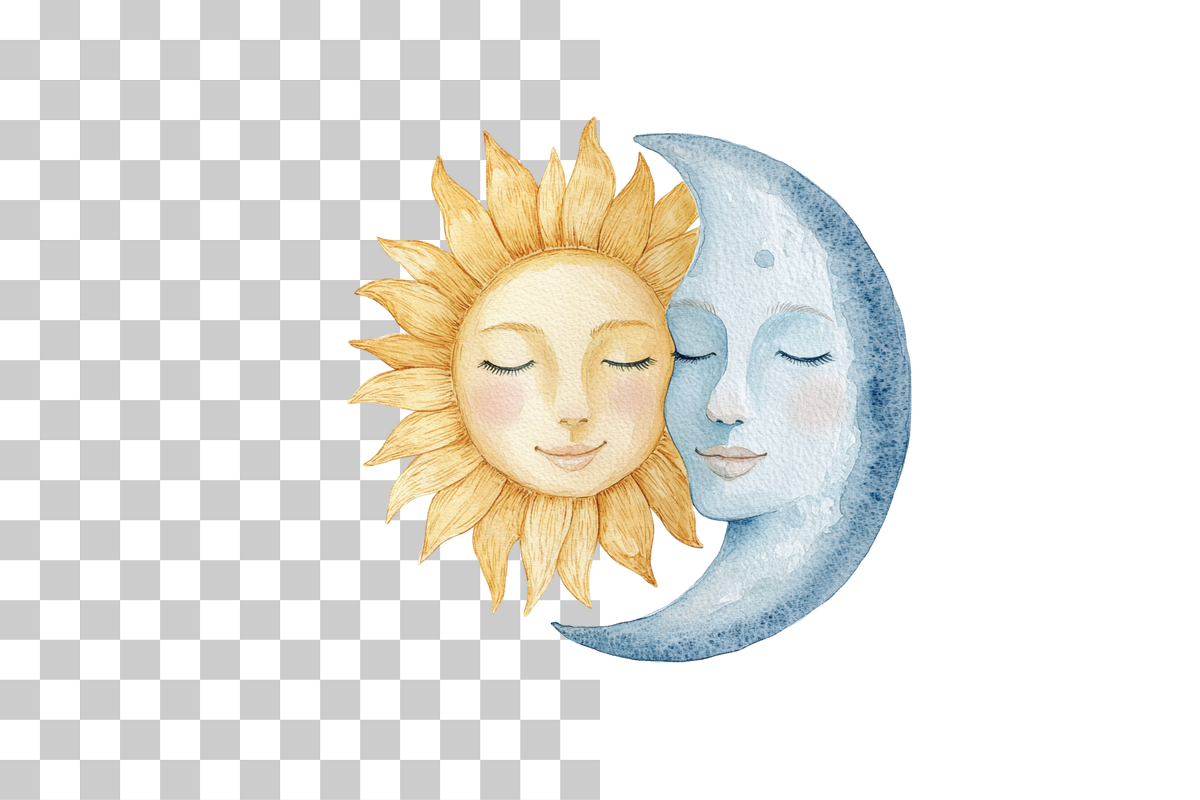Folk Sun and Moon Faces Clipart Bundle