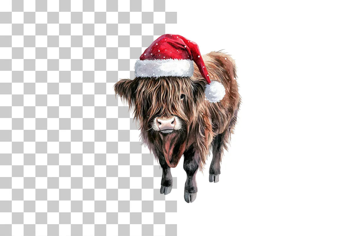 Christmas Highland Cow with Santa Hat Clipart Bundle - CraftNest - Digital Crafting and Art