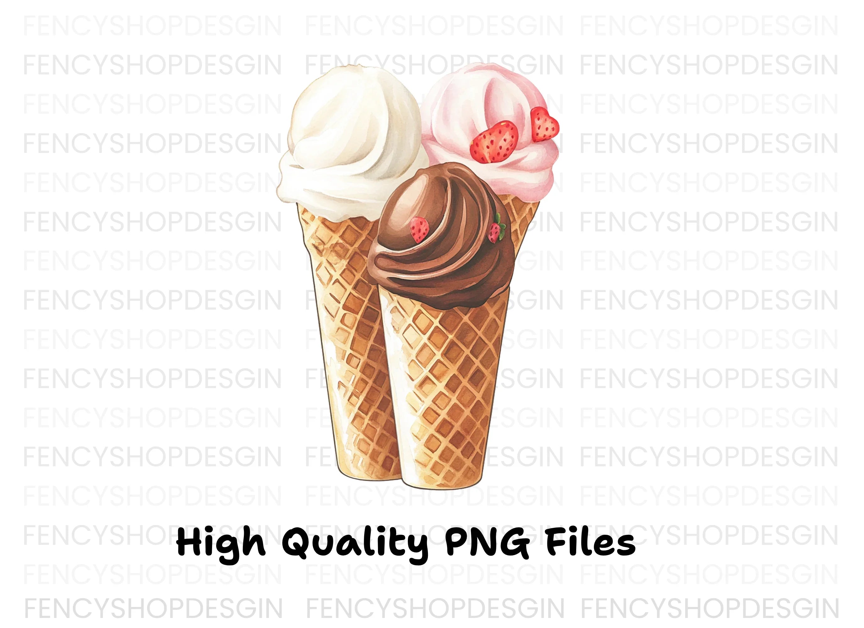 Trio of Delicious Ice Cream Cones Clipart Bundle