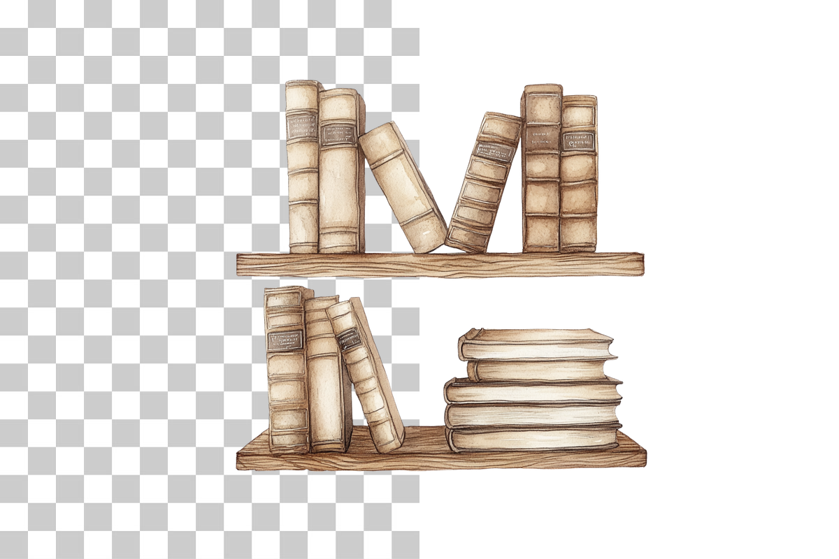 Vintage Bookshelf Library Clipart Bundle