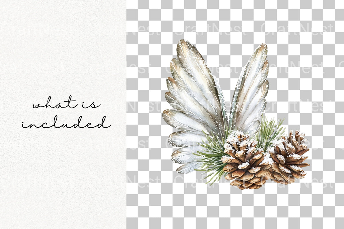 Winter Angel Wings Pinecone Clipart Bundle