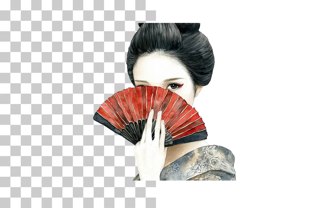 Geisha Woman with Japanese Fan Clipart Bundle - CraftNest - Digital Crafting and Art