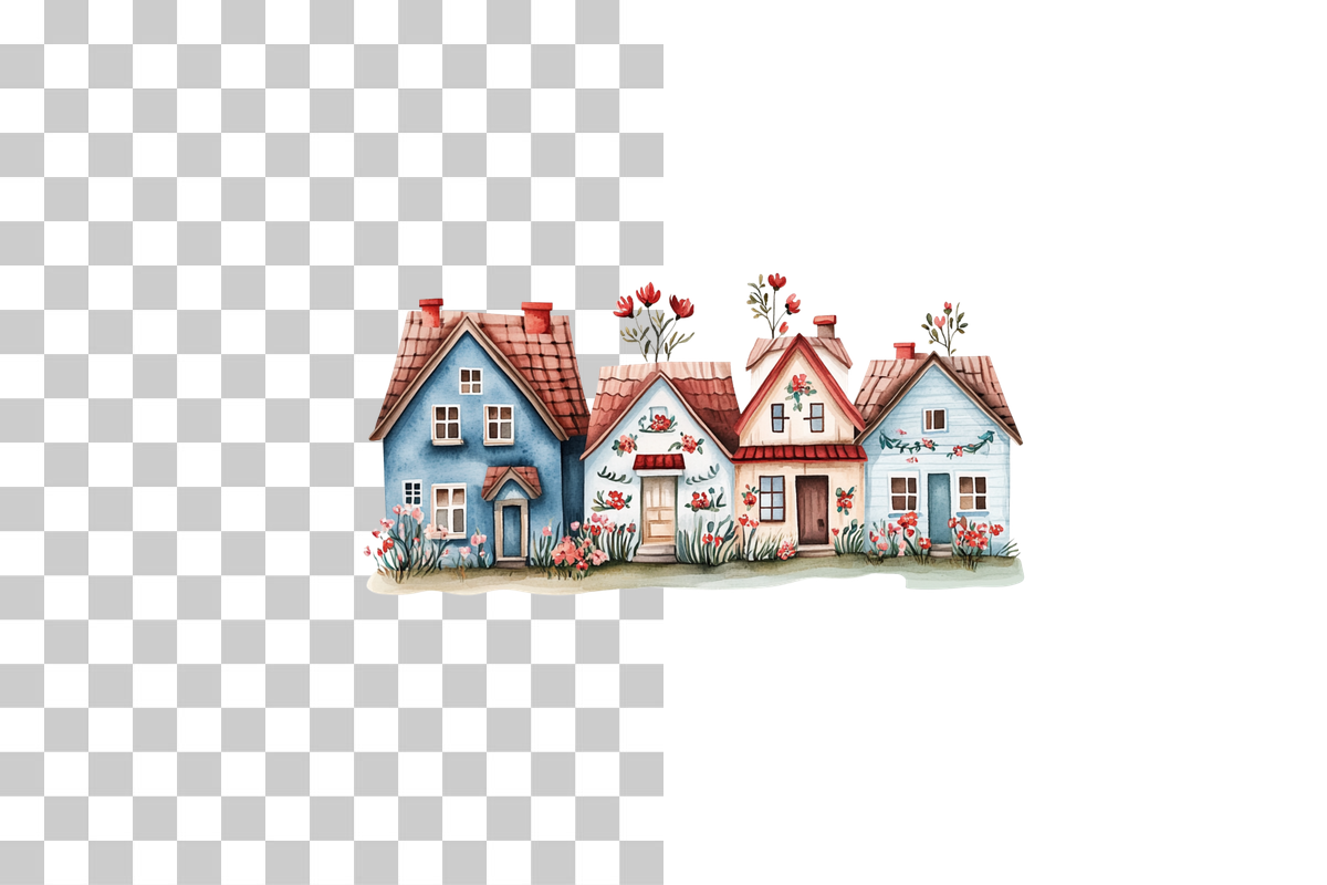 Folk Floral Houses Clipart Bundle