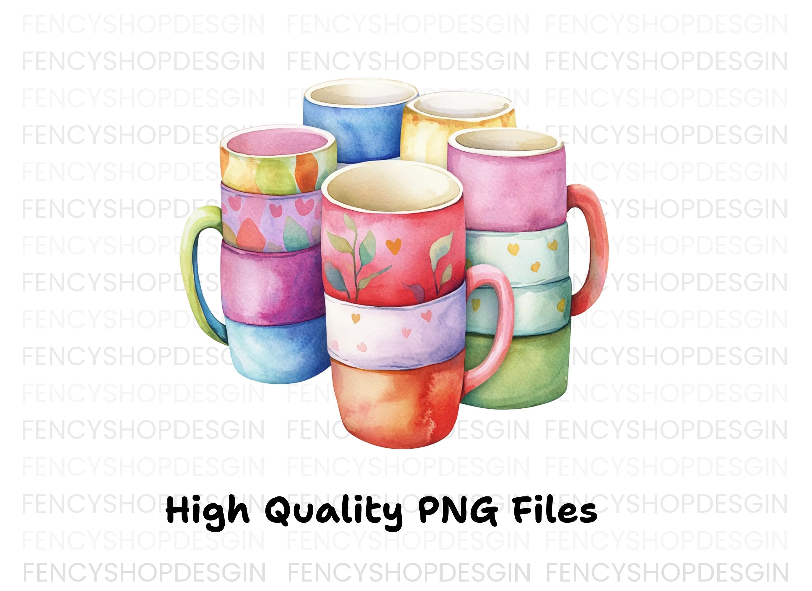 Stacked Mugs Clipart Bundle