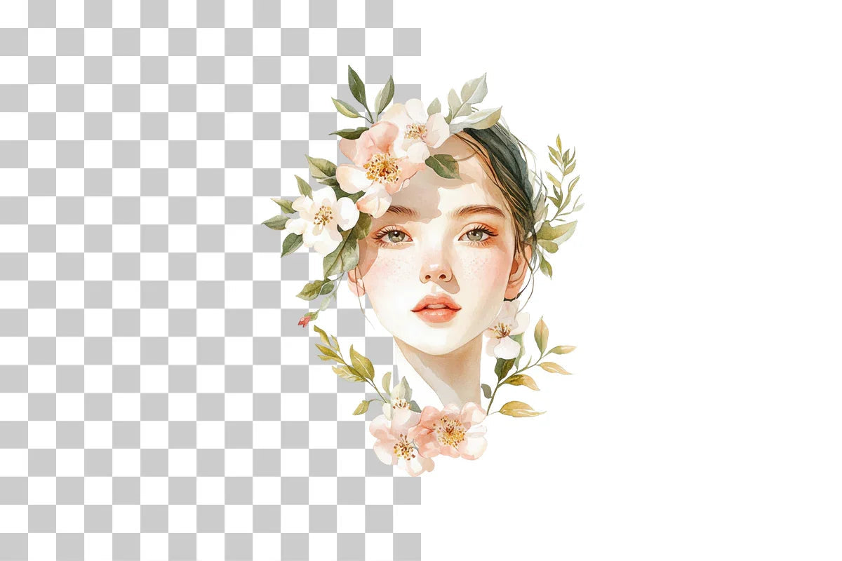Floral Woman Face Portrait Clipart Bundle - CraftNest - Digital Crafting and Art