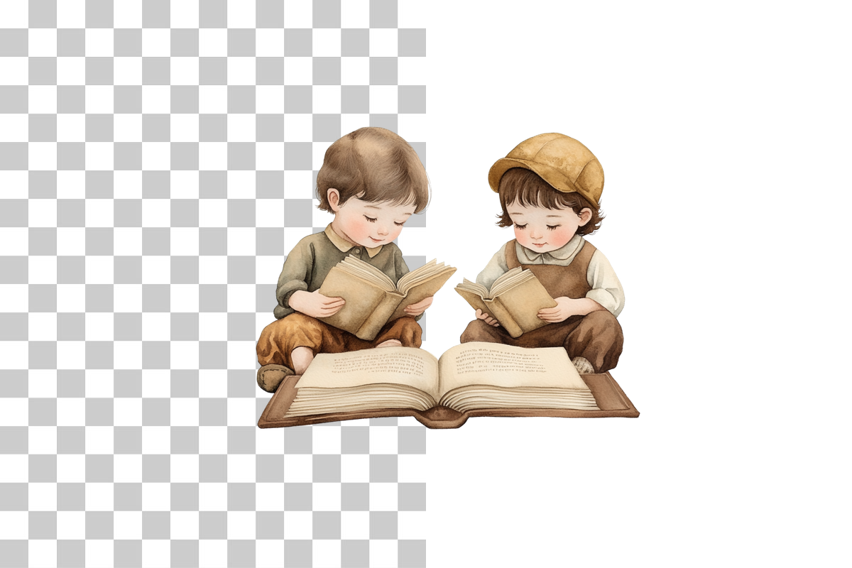 Vintage Children Reading Scene Clipart Bundle