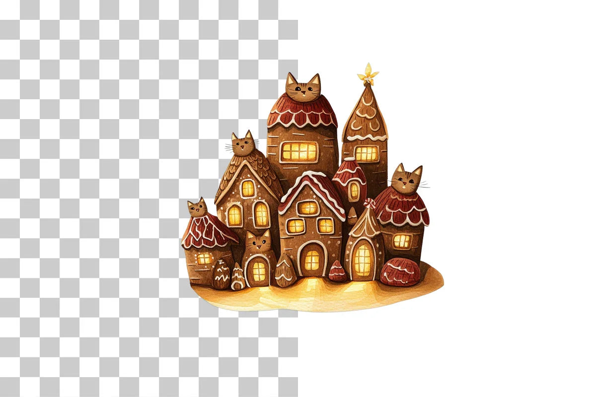Festive Gingerbread Cat Houses Clipart Bundle - CraftNest - Digital Crafting and Art