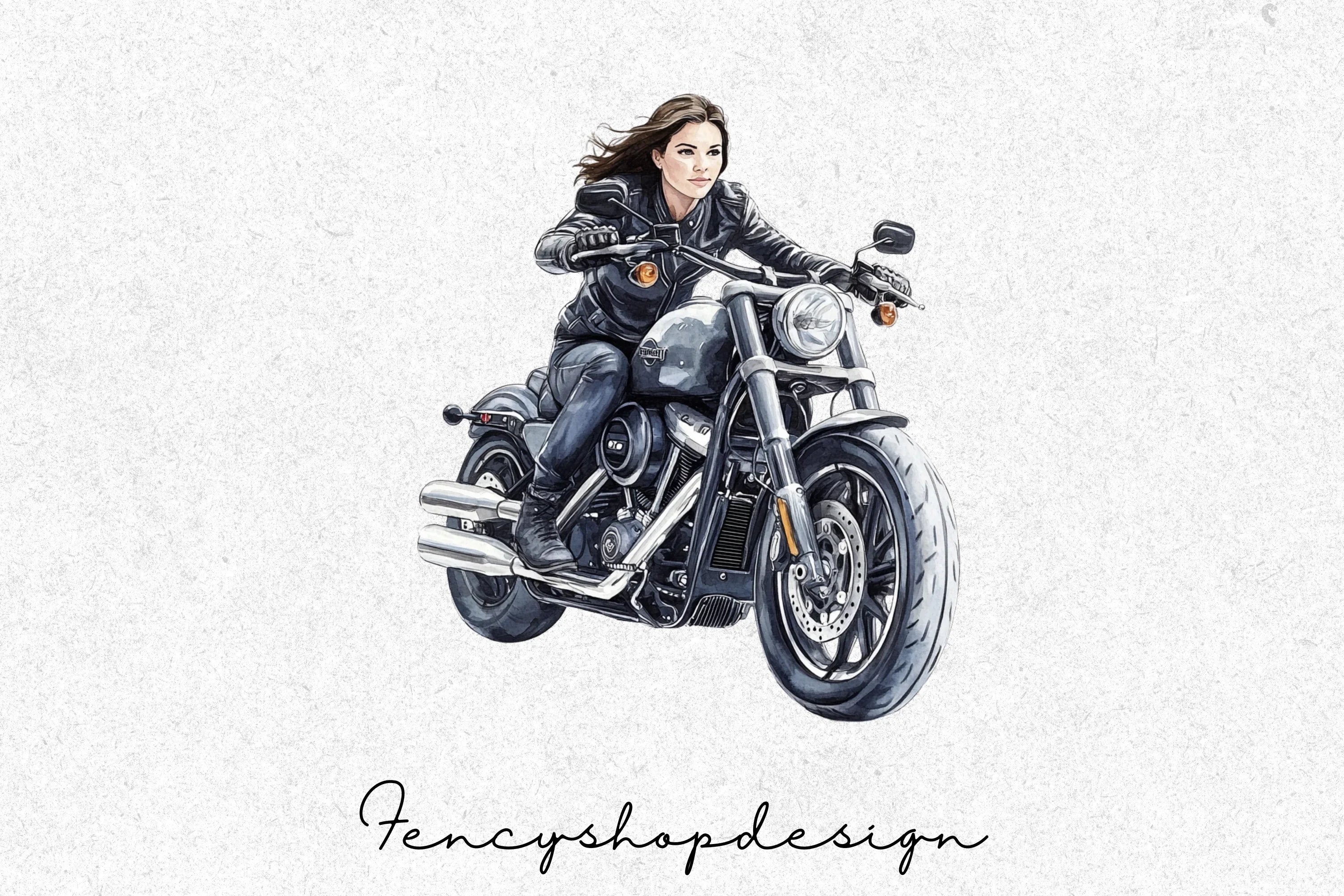 Cool Woman Riding Motorcycle Clipart Bundle