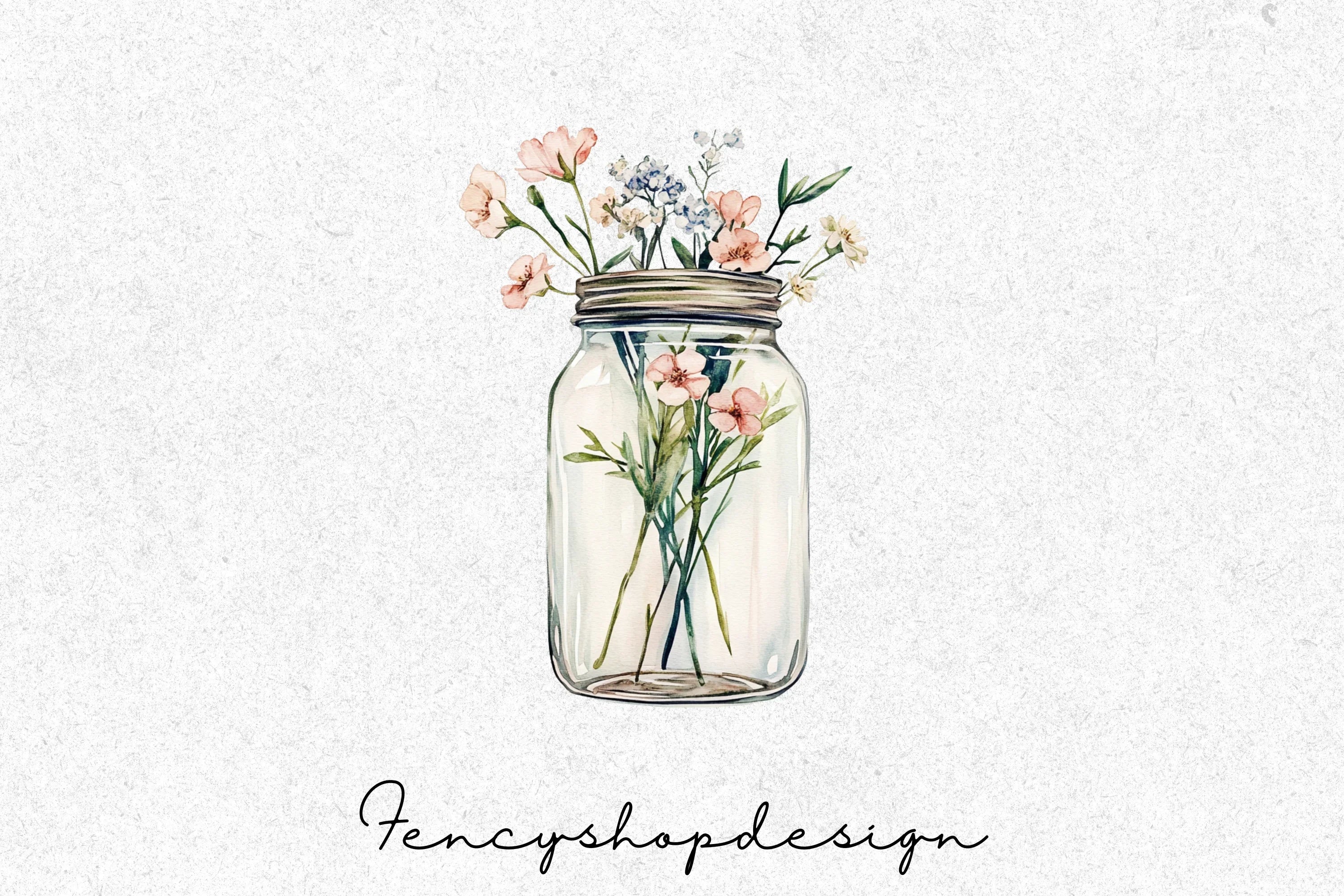 Wildflower Mason Jars Clipart Bundle
