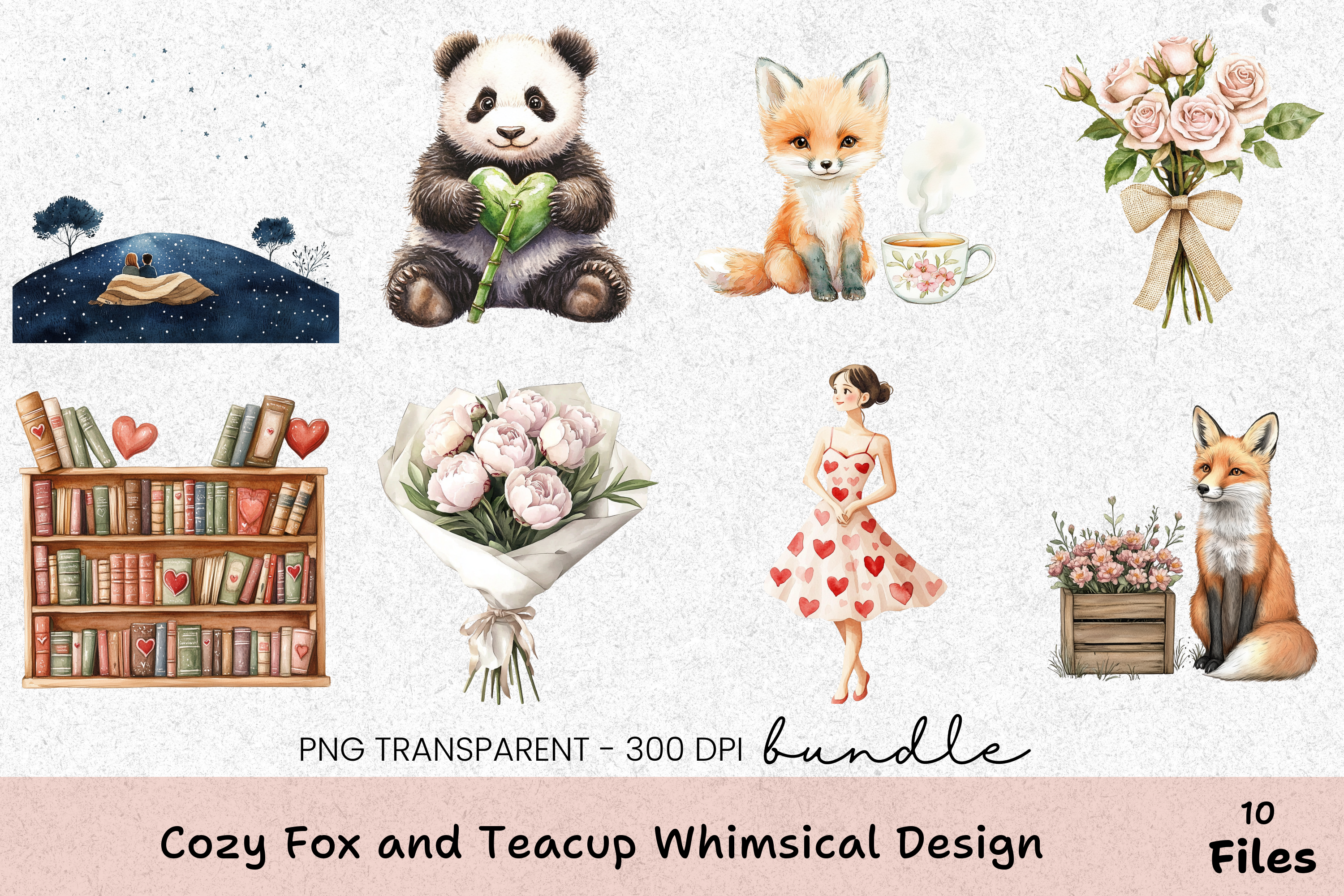 Cozy Fox and Teacup Whimsical Design Clipart Bundle