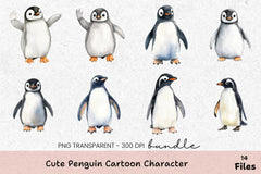 Cute Penguin Cartoon Character Clipart Bundle - CraftNest - Digital Crafting and Art