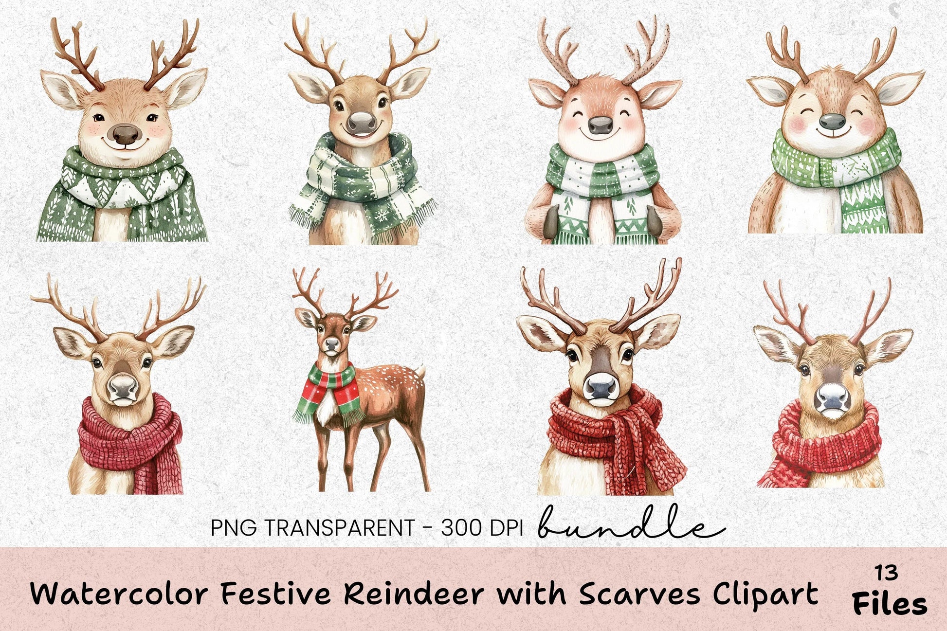 Festive Reindeer with Scarves Clipart Bundle - CraftNest - Digital Crafting and Art