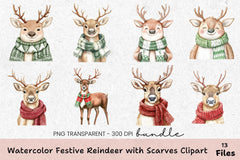 Festive Reindeer with Scarves Clipart Bundle - CraftNest - Digital Crafting and Art