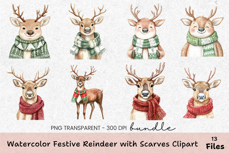 Festive Reindeer with Scarves Clipart Bundle - CraftNest - Digital Crafting and Art