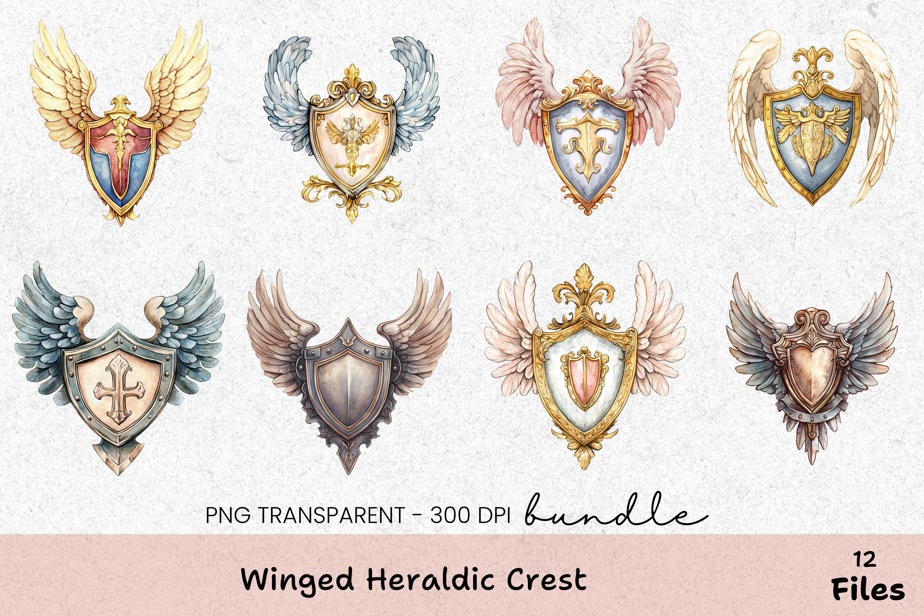 Winged Heraldic Crest Clipart Bundle