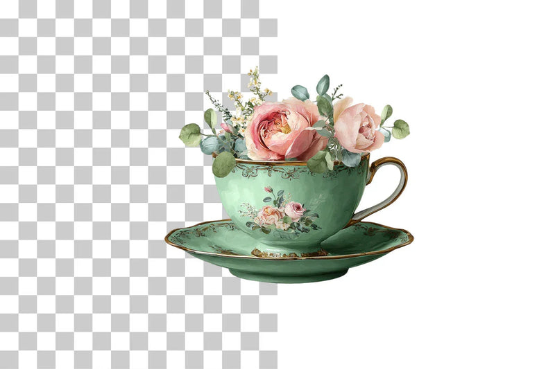 Floral Tea Cup Clipart Bundle - CraftNest - Digital Crafting and Art