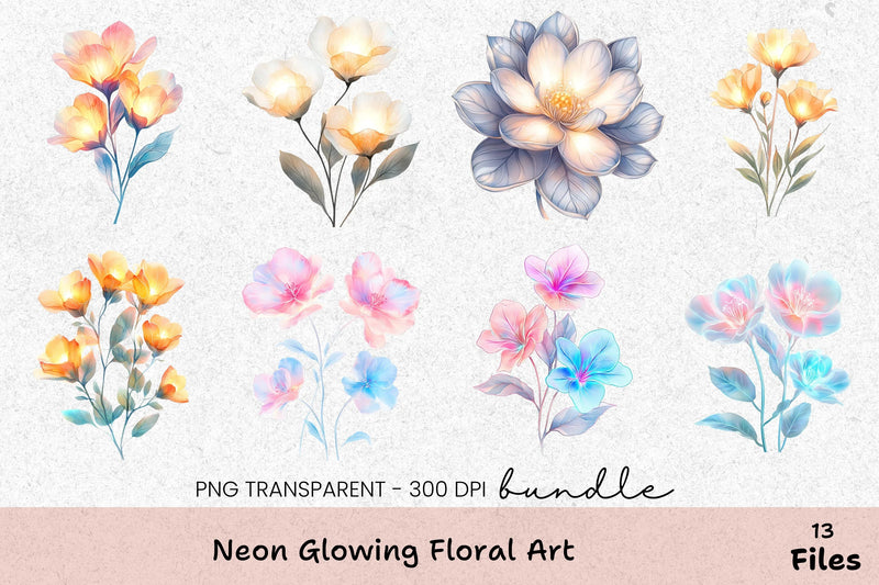 Neon Glowing Floral Art Clipart Bundle - CraftNest - Digital Crafting and Art