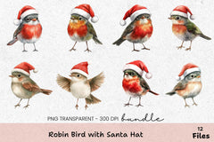 Robin Bird with Santa Hat Clipart Bundle - CraftNest - Digital Crafting and Art