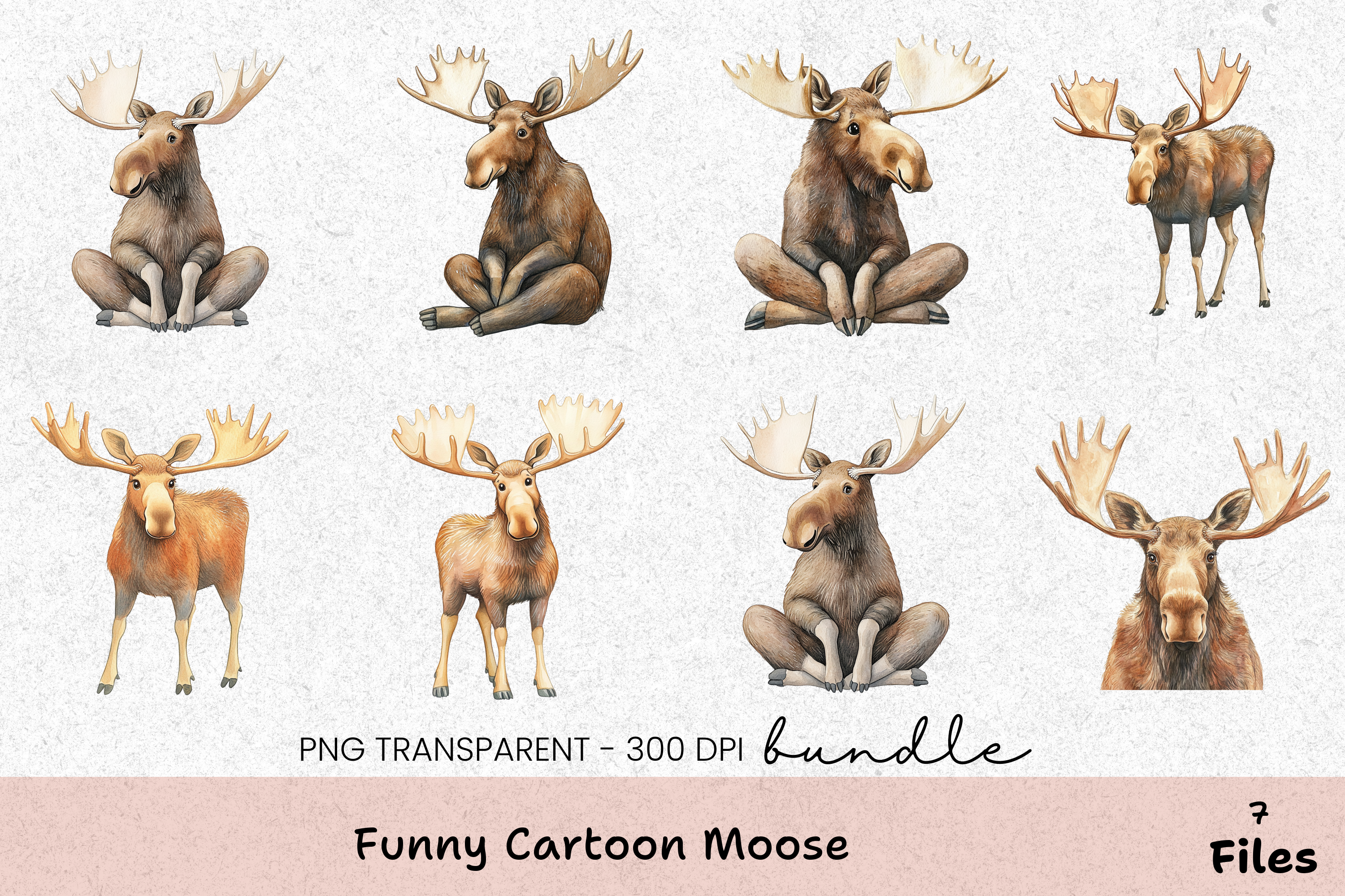 Funny Cartoon Moose Clipart Bundle