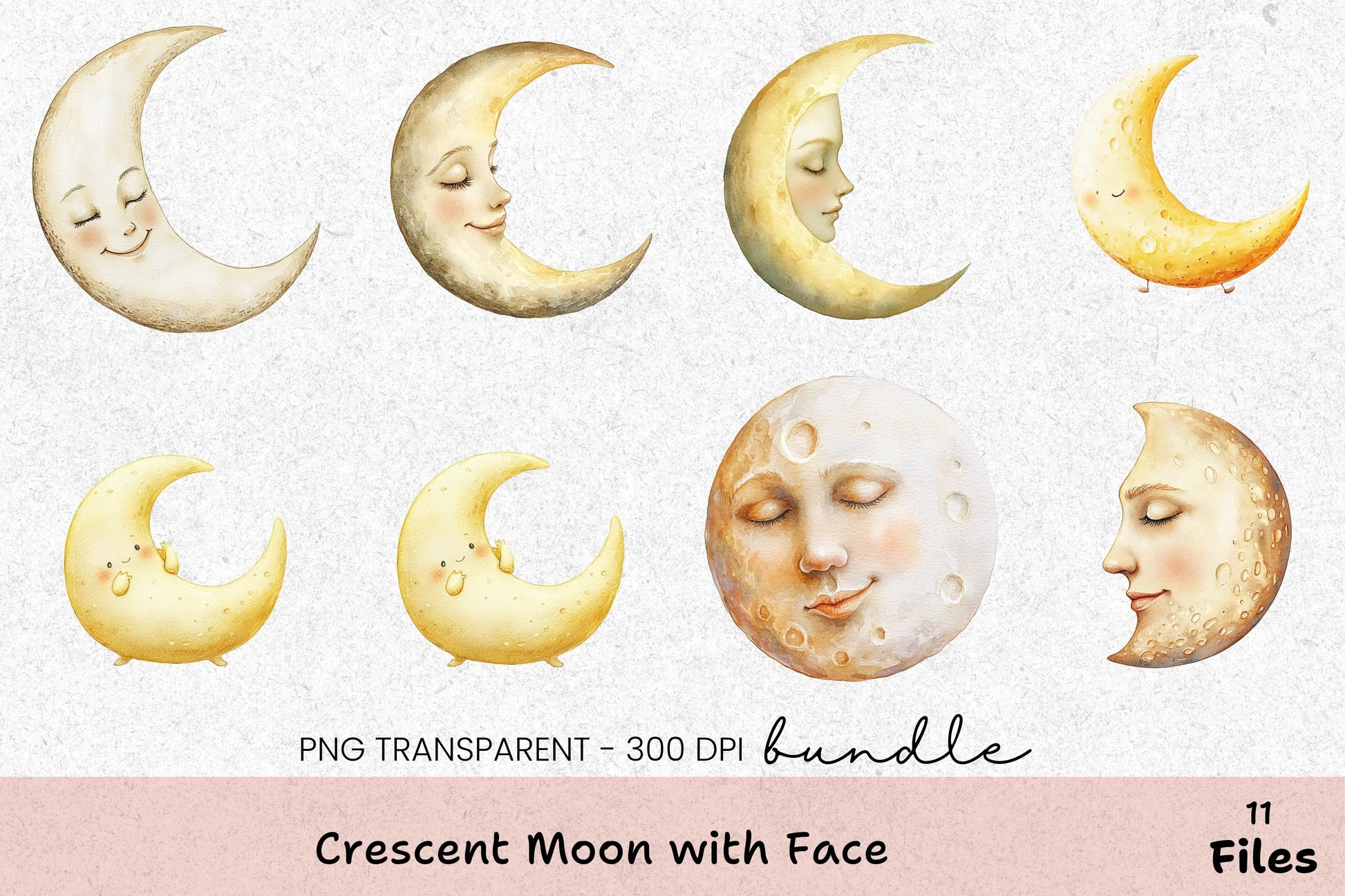 Crescent Moon Face Clipart Bundle - CraftNest - Digital Crafting and Art