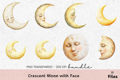 Crescent Moon Face Clipart Bundle - CraftNest - Digital Crafting and Art