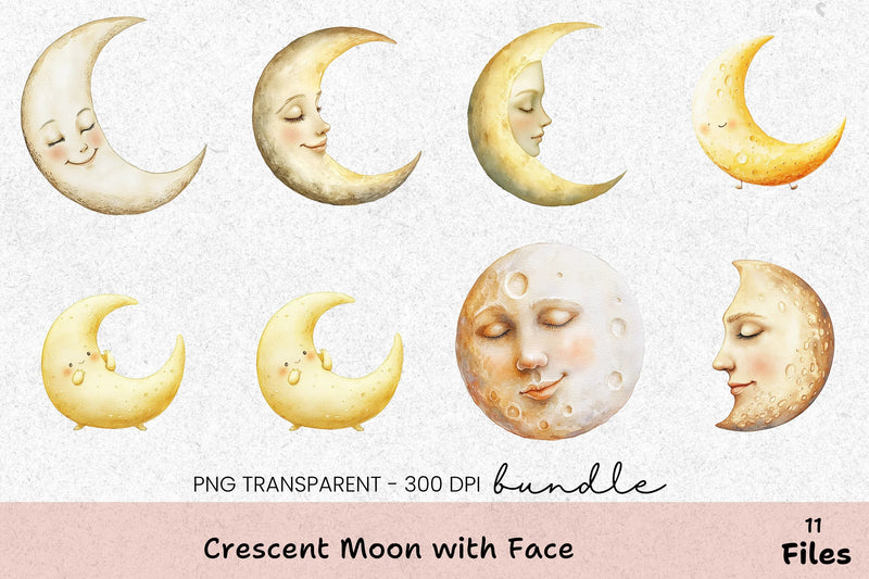 Crescent Moon Face Clipart Bundle - CraftNest - Digital Crafting and Art