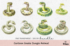 Cartoon Snake Jungle Animal Clipart Bundle - CraftNest - Digital Crafting and Art