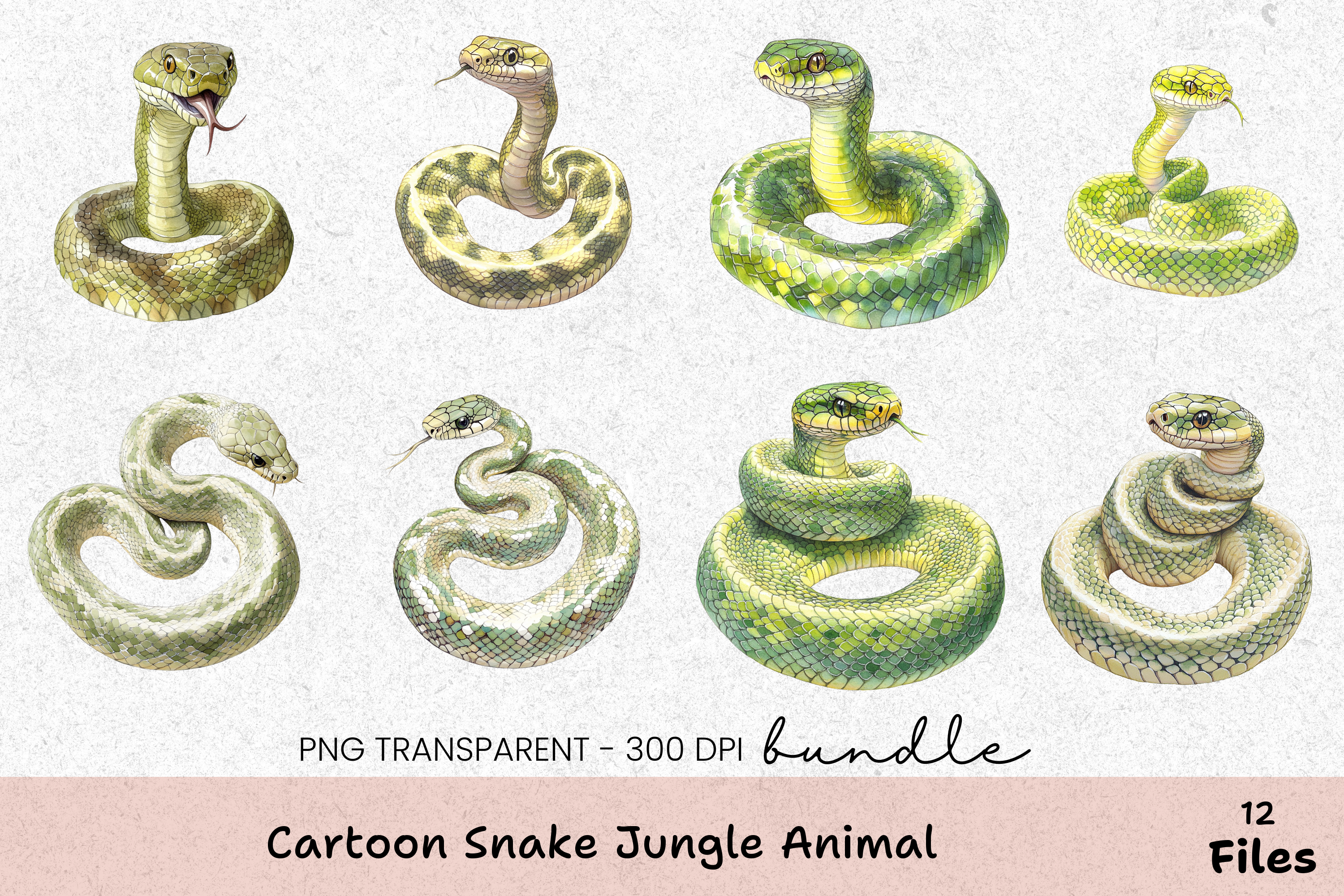 Cartoon Snake Jungle Animal Clipart Bundle